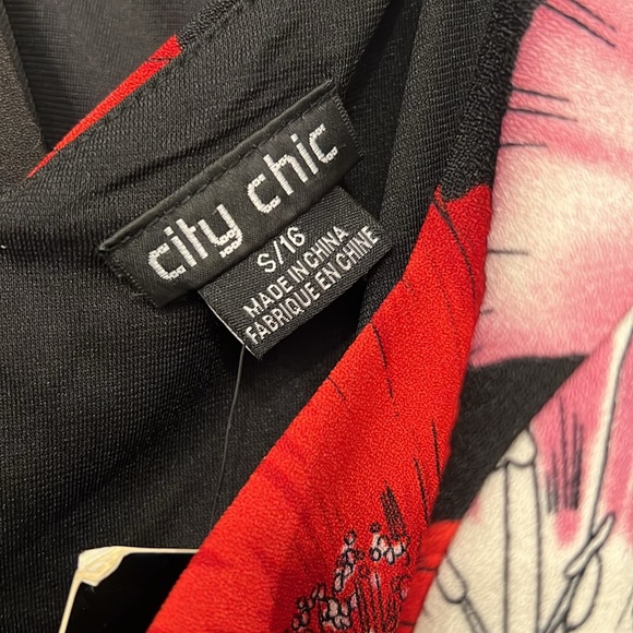 City Chic Tea Length Stretch Crepe Poppy Print Sleeveless Retro Romantic Dress - Picture 7 of 11